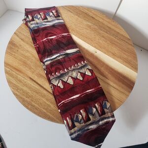 Vintage Men's Necktie Tie Bellini New York Milan Brand Abstract Burgundy Blue